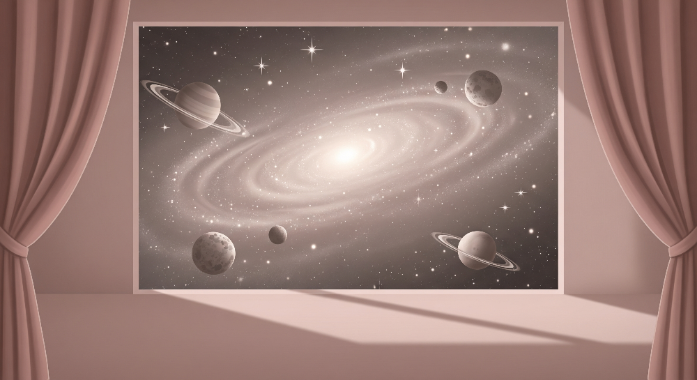 Curtained Galaxy Window Wall Mural