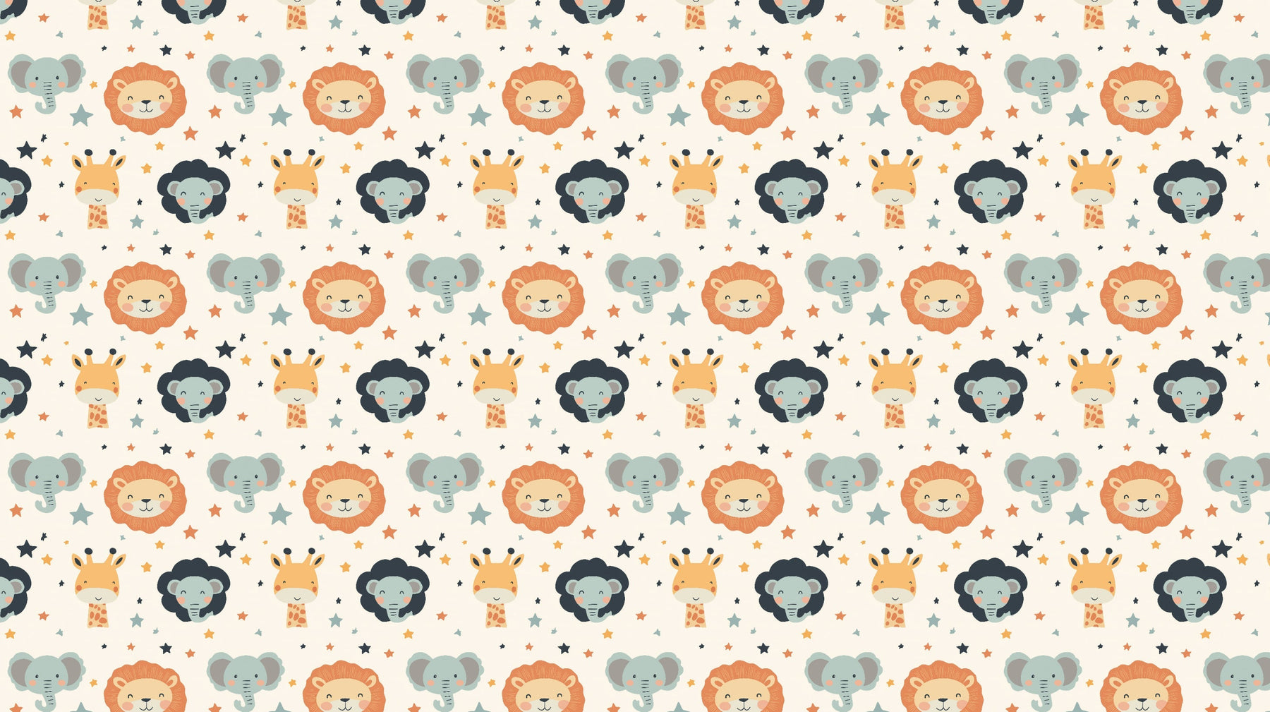 Detailed cute animals and colorful stars mural wallpaper design pattern by Kids-Mundo