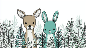 Detailed woodland animals mural wallpaper design pattern with deer and rabbit by Kids-Mundo