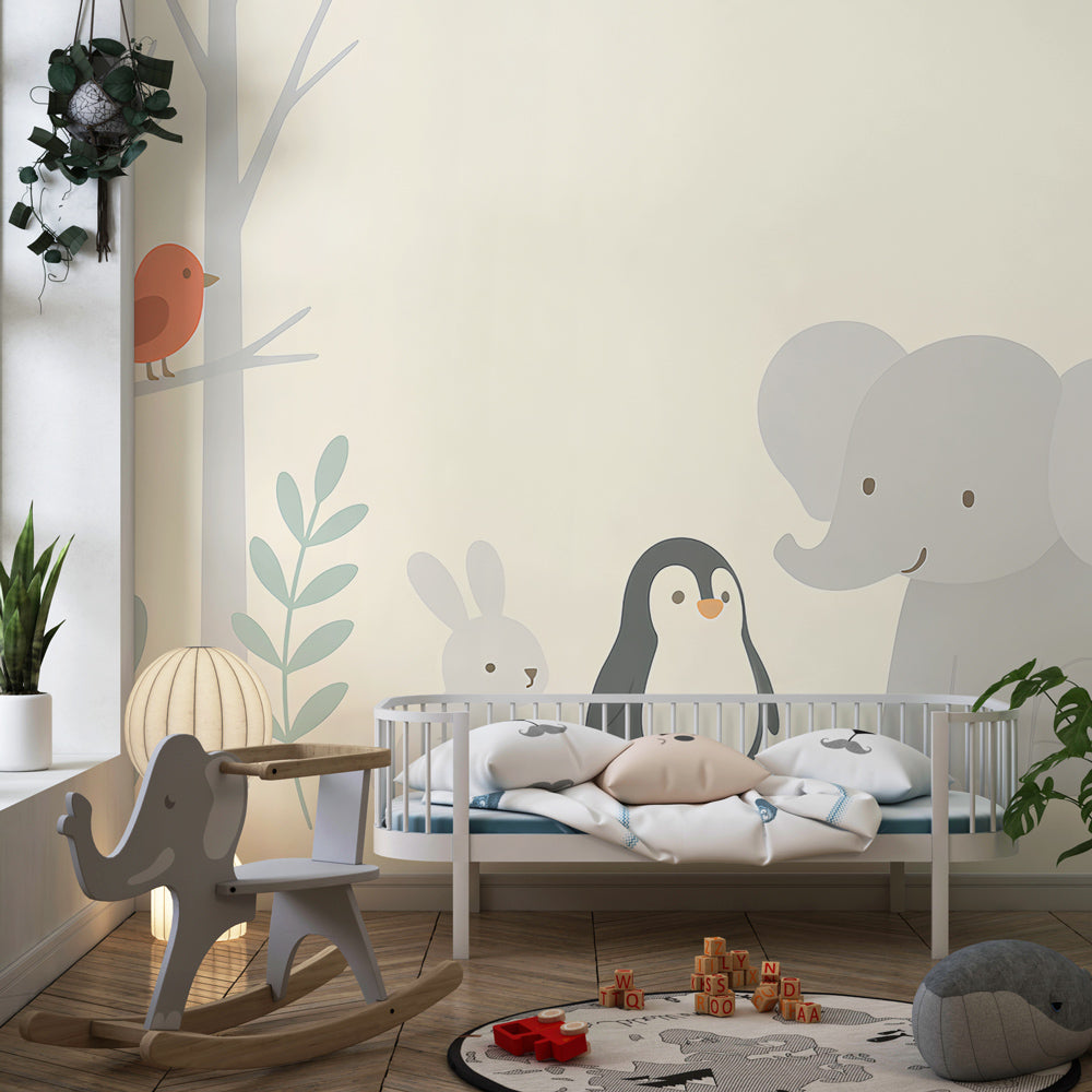 Woodland creatures mural wallpaper transforming toddler room into magical nature sanctuary