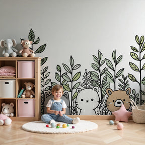 Cute animals mural wallpaper with woodland creatures in modern nursery room by Kids-Mundo