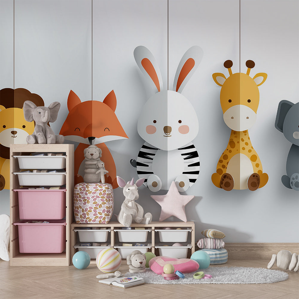 Hanging animals wall decor transforming children's playroom with gentle safari theme