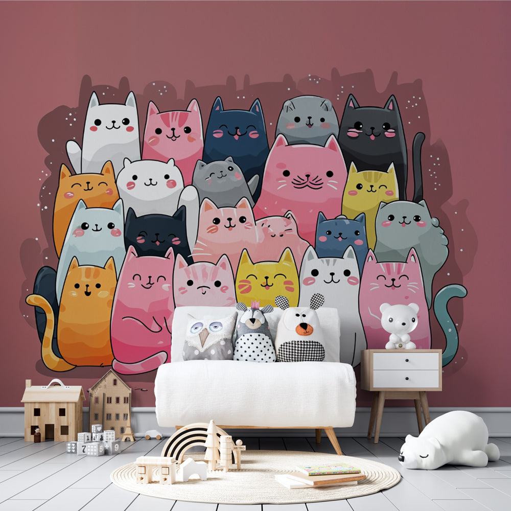 Animal-themed mural wallpaper featuring cute cats perfect for children's playroom by Kids-Mundo