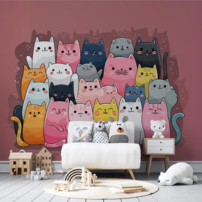 Animal-themed mural wallpaper featuring cute cats perfect for children's playroom by Kids-Mundo