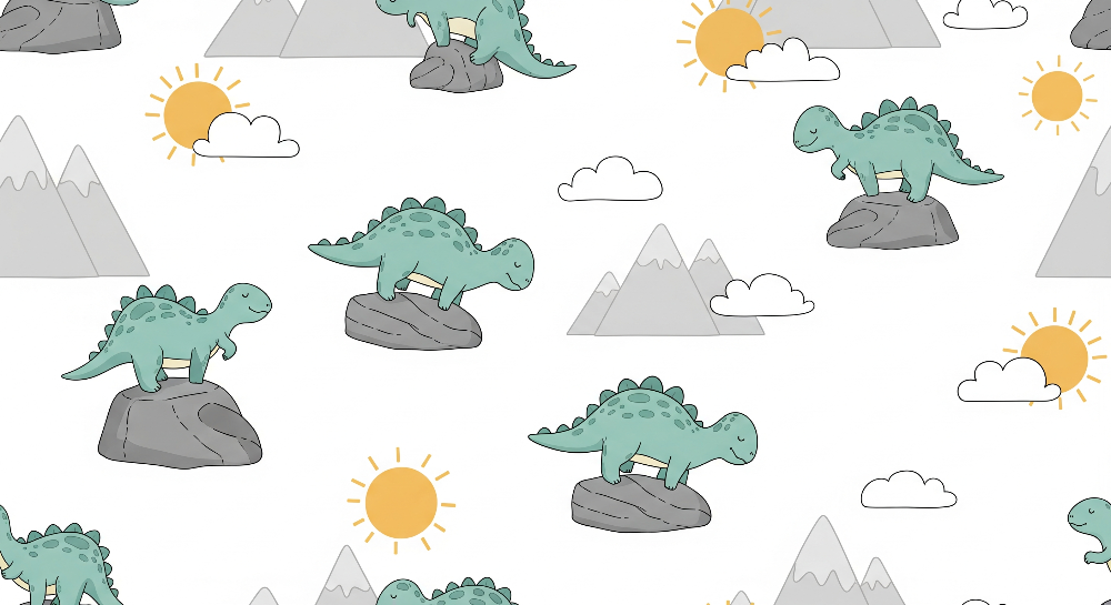 Cute Dinosaurs on Sunny Mountain Rocks Wall Mural