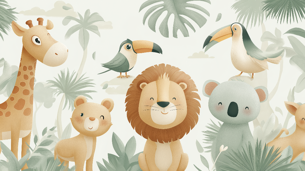 Cute Jungle Friends Wall Mural