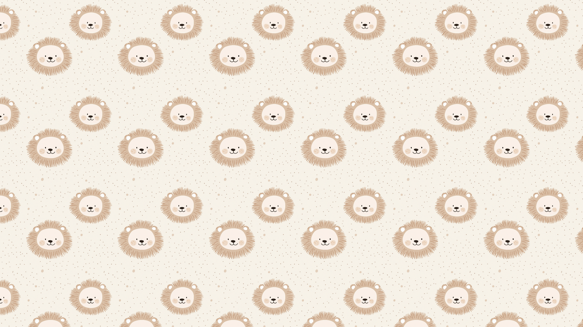 Kids-Mundo cute lion faces wall mural artwork with a soft repeating pattern in tan and cream.