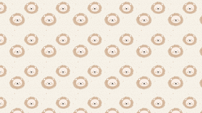 Kids-Mundo cute lion faces wall mural artwork with a soft repeating pattern in tan and cream.