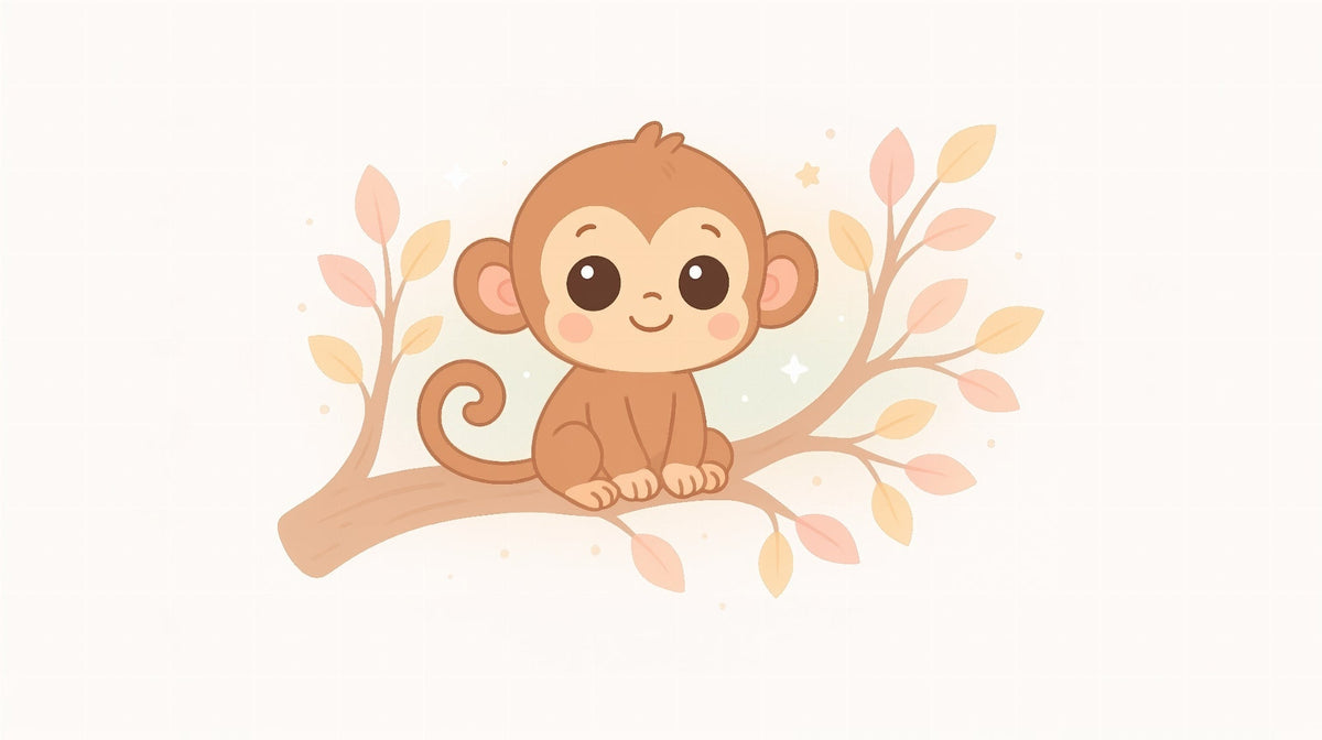 Cute Baby Monkey Sitting on a Branch Wall Mural