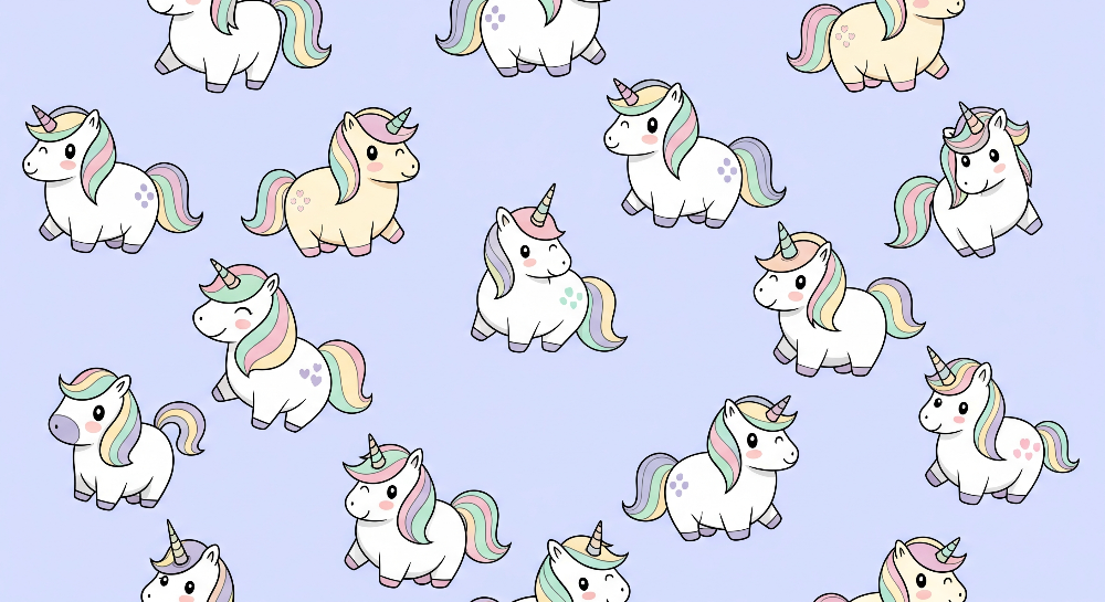 Kids-Mundo flat artwork preview of the cute pastel unicorn pattern wall mural design.