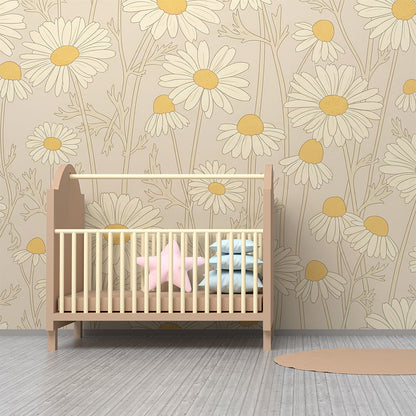 Kids-Mundo daisy meadow wall mural brightening a calm children's playroom wall