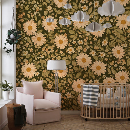 Kids-Mundo daisy wall mural on a wall in a cosy children's playroom corner