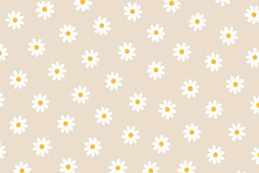 Detailed daisy mural wallpaper design pattern showing white flowers on beige background by Kids-Mundo