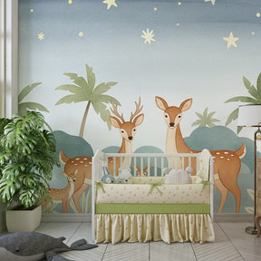 Peaceful deer family wallpaper transforming kids room into enchanted forest sanctuary