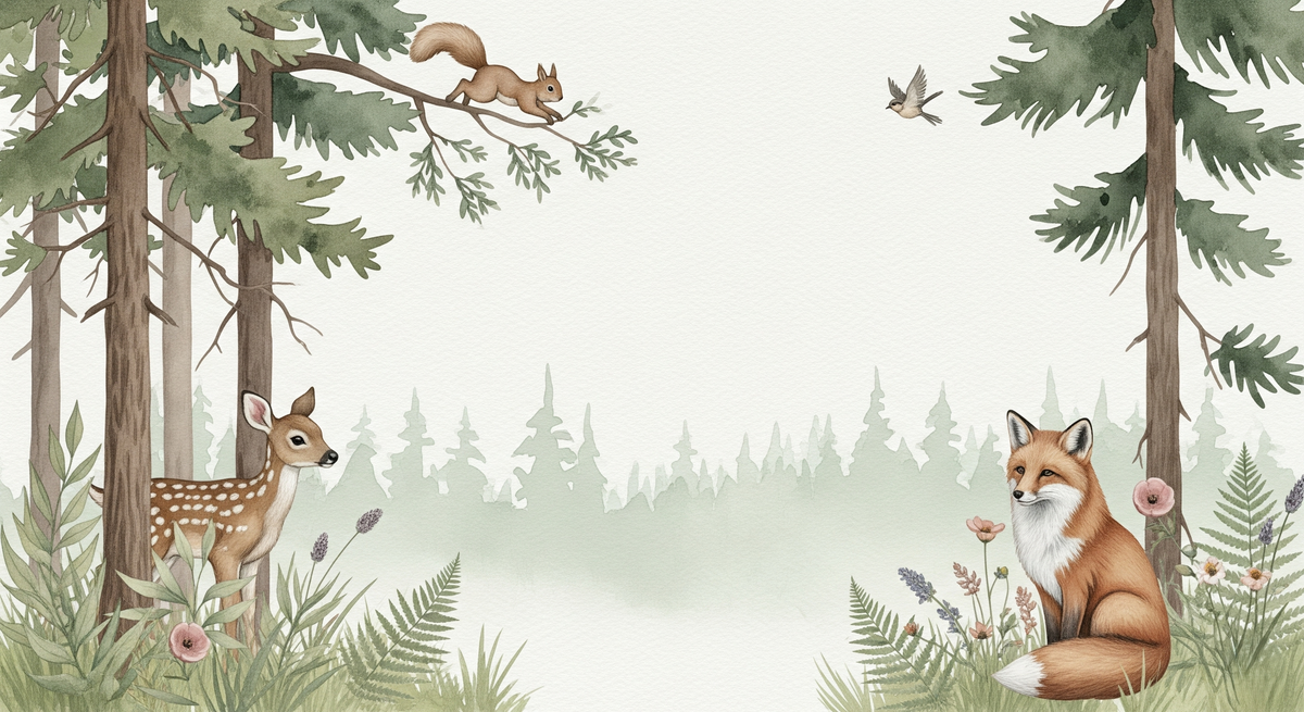 Deer and Fox Forest Edge Wall Mural