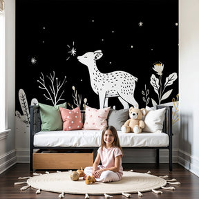 Deer mural wallpaper with stars creating magical nursery decor by Kids-Mundo