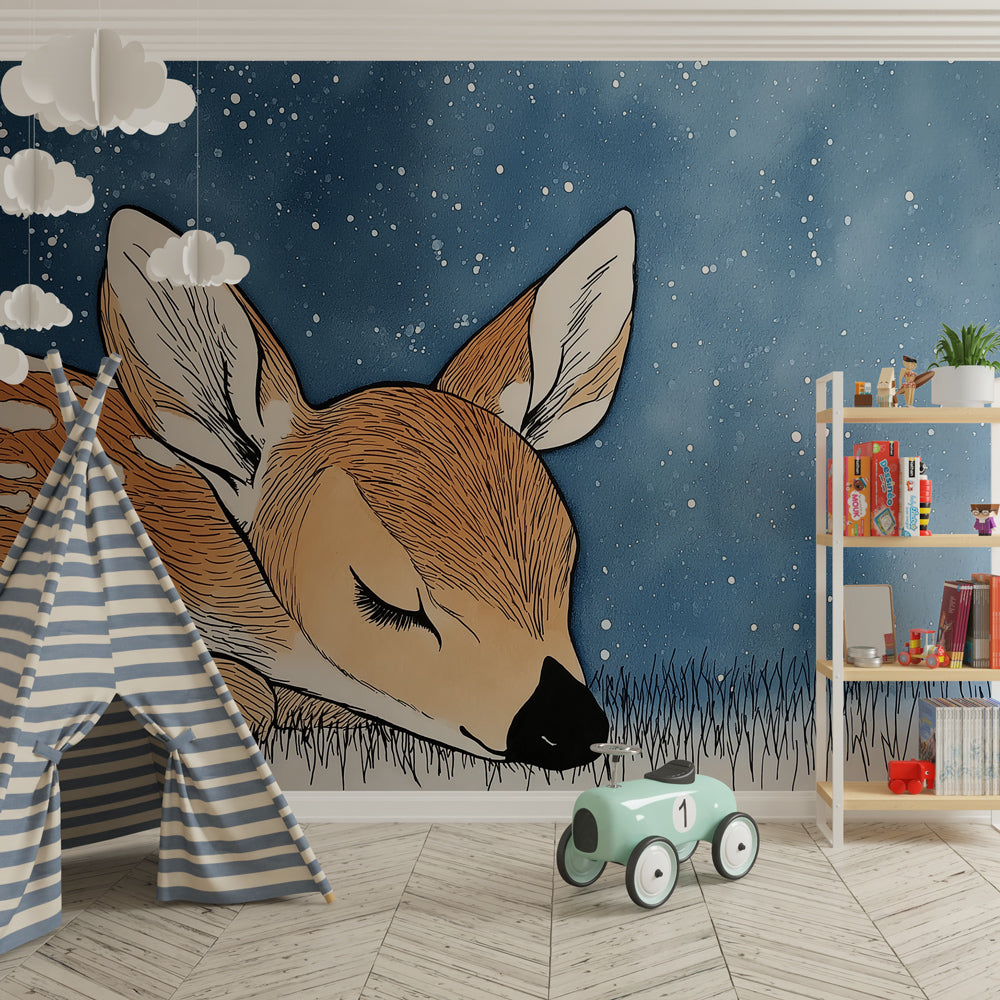 Fawn under stars mural wallpaper transforming toddler room into magical woodland sanctuary