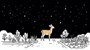Detailed deer stars mural wallpaper design pattern showing elegant deer with botanical elements by Kids-Mundo