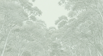 Kids-Mundo flat artwork of delicate tree branches forming a dappled woodland canopy