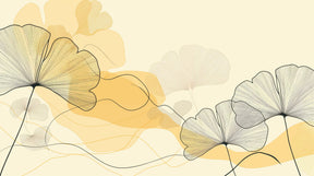 Detailed delicate leaves mural wallpaper design pattern in soft yellow and beige by Kids-Mundo