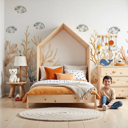 Kids-Mundo delicate coral reef wall mural styled in a soft, calm baby nursery