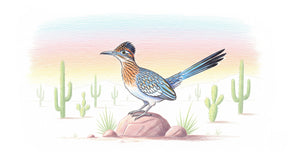 Detailed desert bird mural wallpaper design pattern showing colorful wildlife and cacti by Kids-Mundo