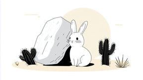 Detailed desert bunny mural wallpaper design pattern showing rabbit behind stone with cacti by Kids-Mundo