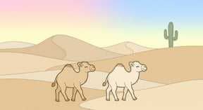 Detailed desert camel mural wallpaper design pattern showing friendly camels and cactus by Kids-Mundo