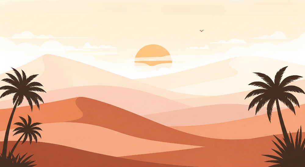 Desert Dunes and Palm Trees Sunset Wall Mural