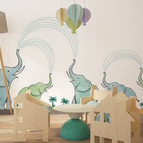 Playful elephant wallpaper transforming kids bedroom into adventure oasis by Kids-Mundo