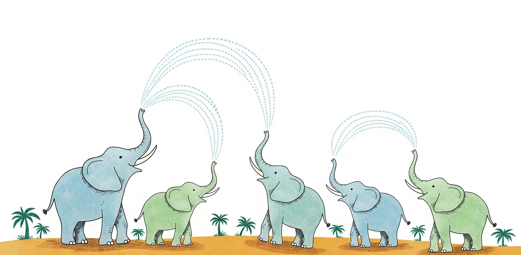 Detailed desert elephants and palm trees mural wallpaper design pattern by Kids-Mundo