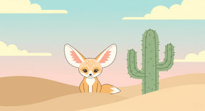 Detailed desert fox mural wallpaper design pattern with cactus and pastel colors by Kids-Mundo