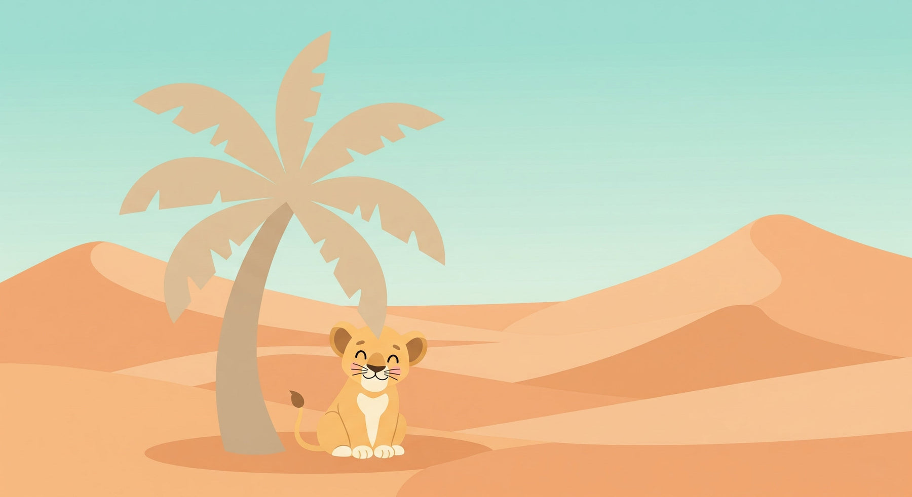 Detailed desert lion mural wallpaper design pattern with palm tree and sand dunes by Kids-Mundo