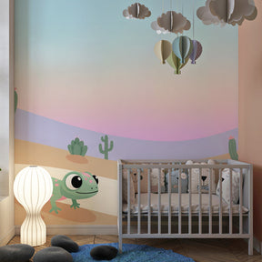 Colorful desert cactus wallpaper creating adventure-themed kids bedroom decor