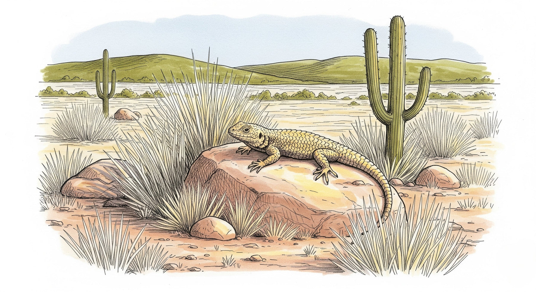 Detailed desert lizard and cacti mural wallpaper design pattern by Kids-Mundo