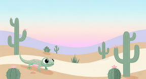 Detailed desert lizard and cactus mural wallpaper design pattern by Kids-Mundo
