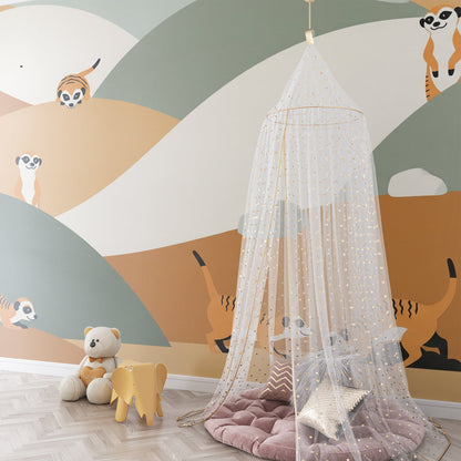 Kids-Mundo desert meerkat wall mural bringing an adventure scene to a children's playroom