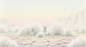 Detailed desert rabbits mural wallpaper design pattern with pastel landscape by Kids-Mundo