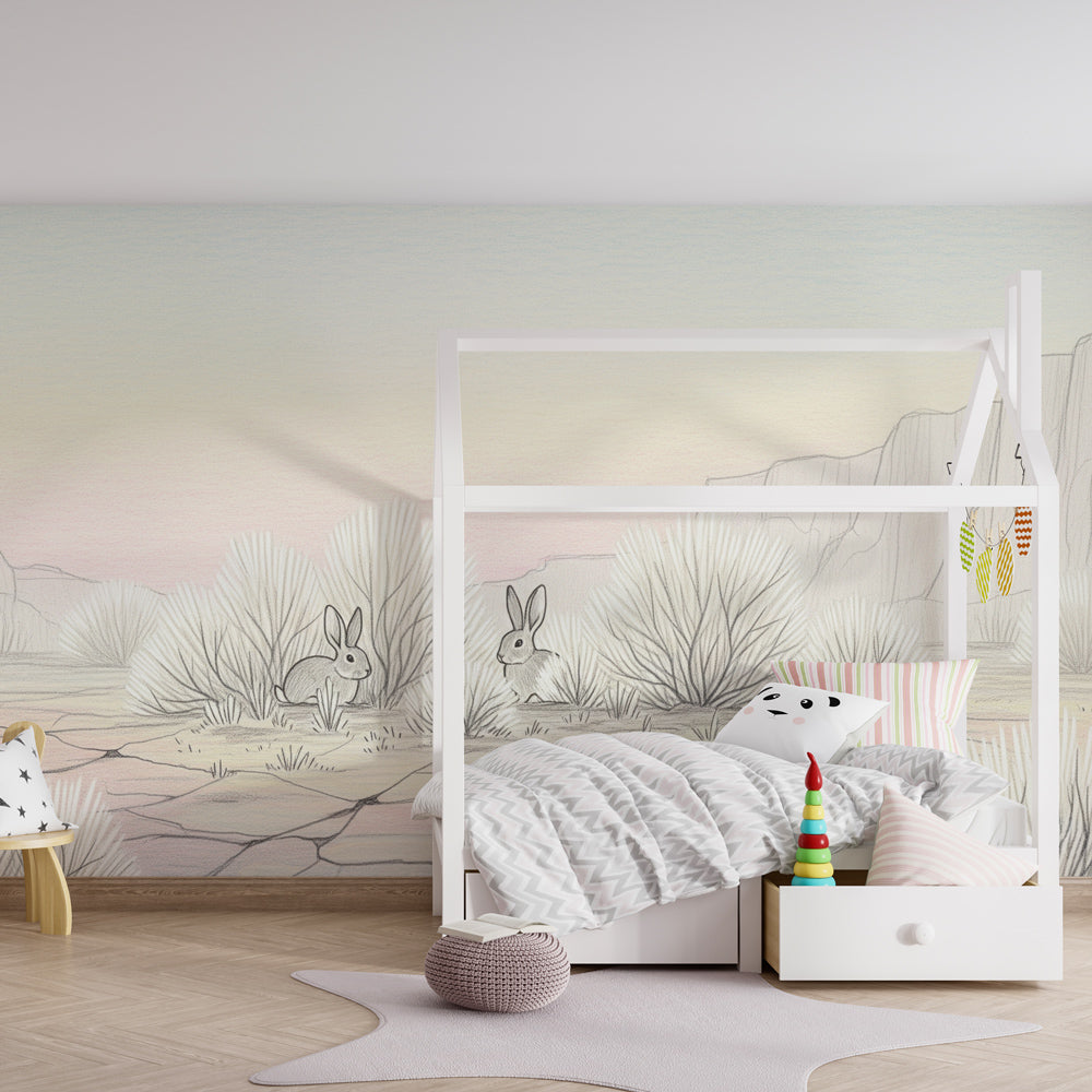 Peaceful desert animals wallpaper creating serene toddler bedroom atmosphere