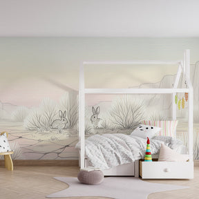 Peaceful desert animals wallpaper creating serene toddler bedroom atmosphere