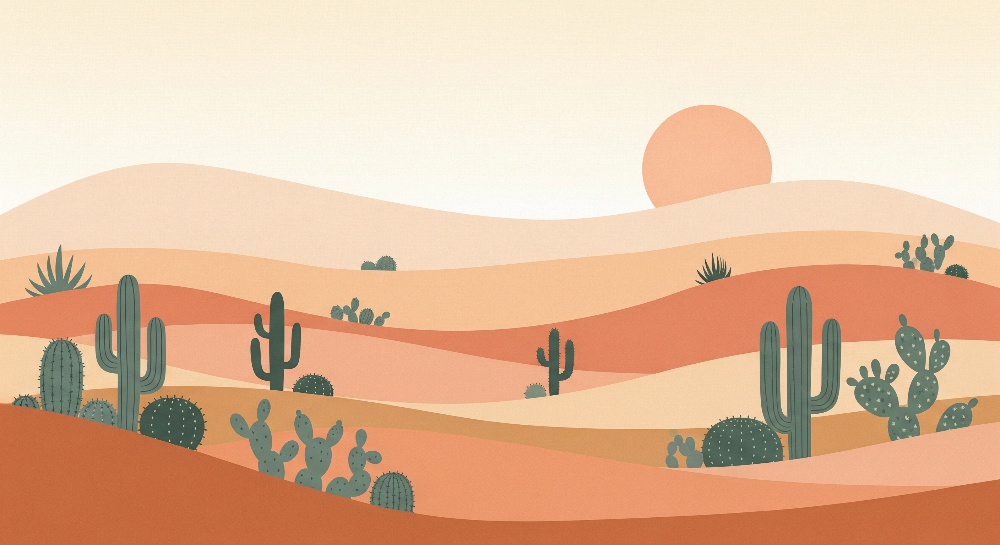 Terracotta Desert Sunset with Cacti Wall Mural