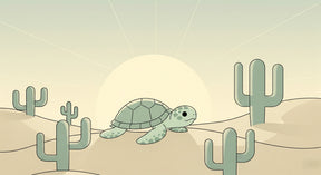 Detailed desert turtle mural wallpaper design pattern with cacti and sand dunes by Kids-Mundo