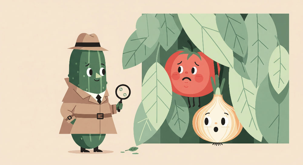 Kids-Mundo flat artwork preview of the cucumber detective and vegetable friends wall mural design.