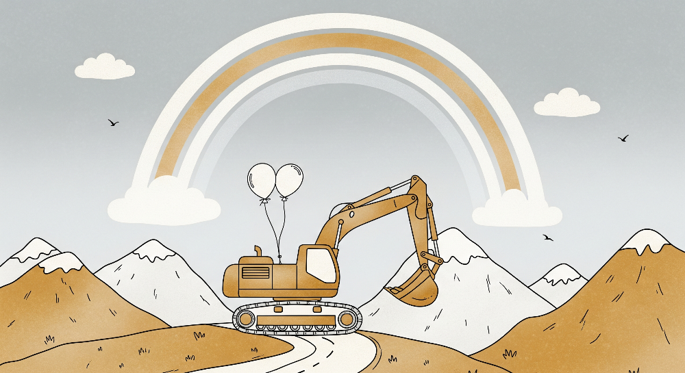 Digger with Balloons under a Rainbow Wall Mural