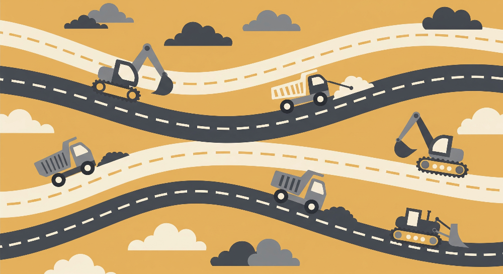 Diggers and Dump Trucks on Winding Roads Wall Mural