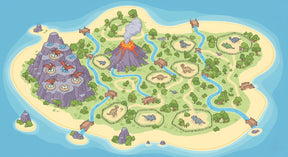 Detailed dinosaur island mural wallpaper design pattern showing prehistoric creatures and tropical landscape by Kids-Mundo