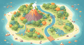Detailed dinosaur island with volcano mural wallpaper design pattern by Kids-Mundo