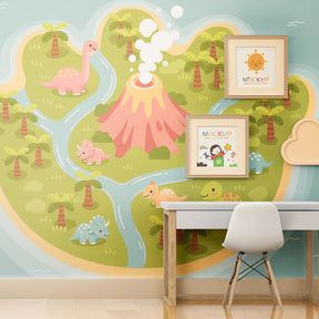 Tropical dinosaur wallpaper transforming toddler bedroom into prehistoric paradise by Kids-Mundo