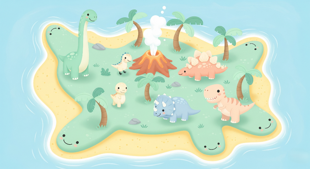 Cute Dinosaur Island in a Blue Ocean Wall Mural