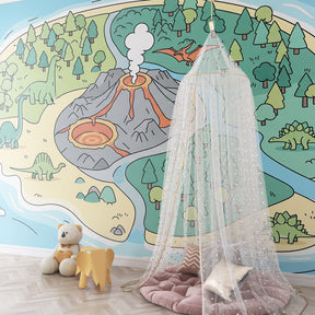 Prehistoric volcano dinosaur wallpaper creating adventurous kids bedroom atmosphere